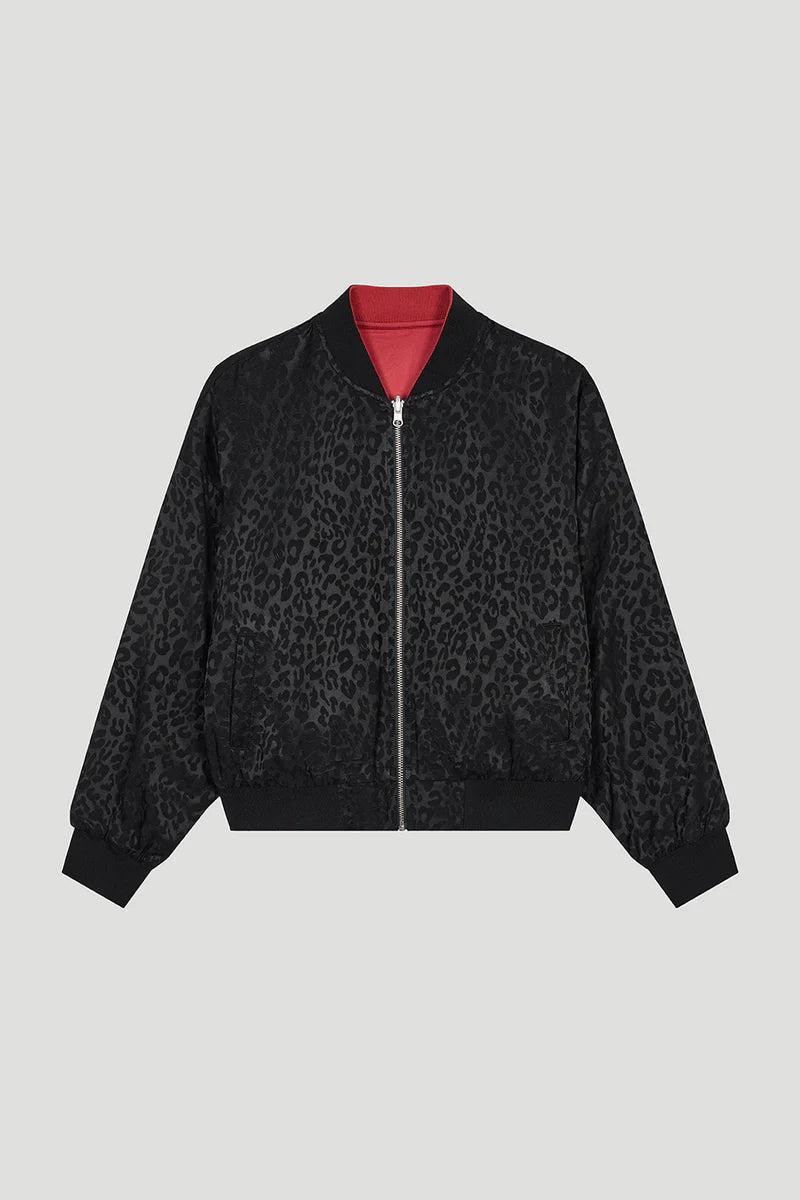 OH APRIL Elin Reversable Bomber Jacket Leo Black/ Maroon