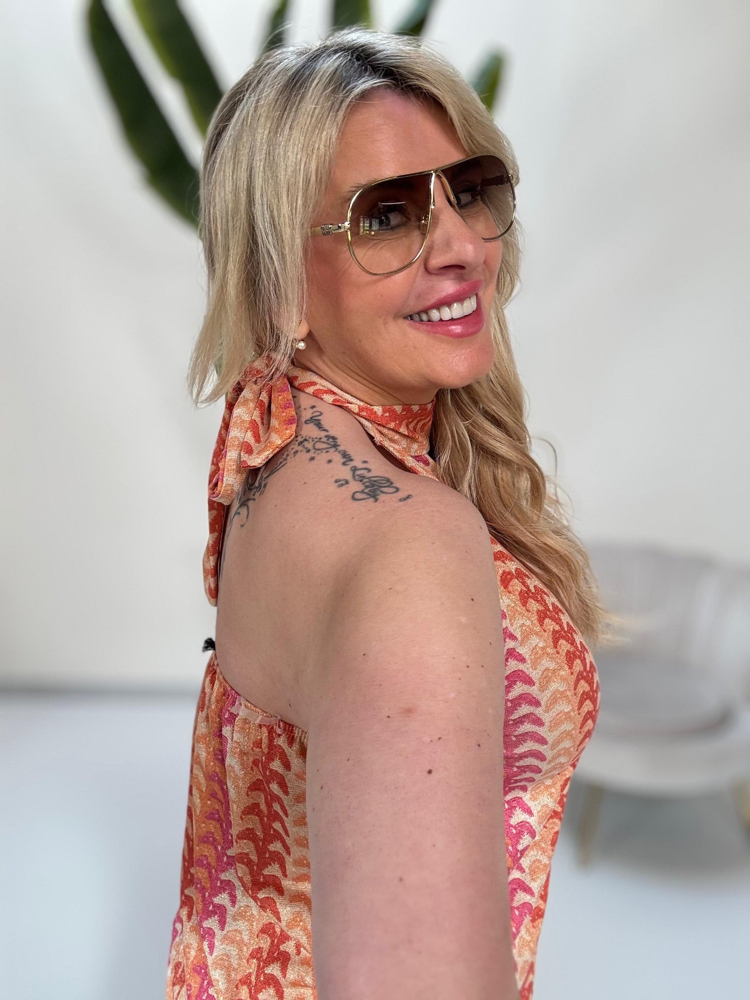 Top ELEGANT MODE orange/rot/gold/pink