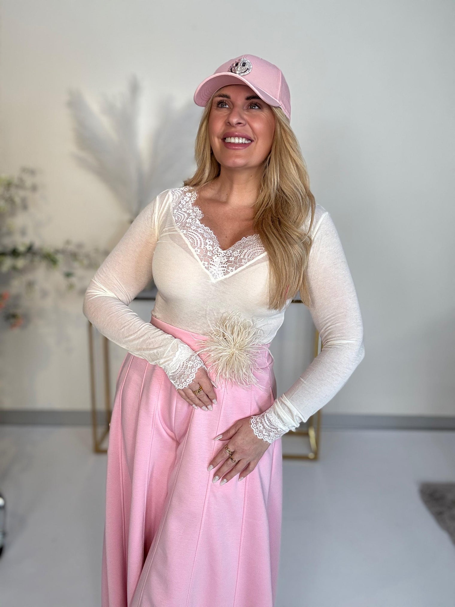 Stretchy Cashmere Langarmshirt creme