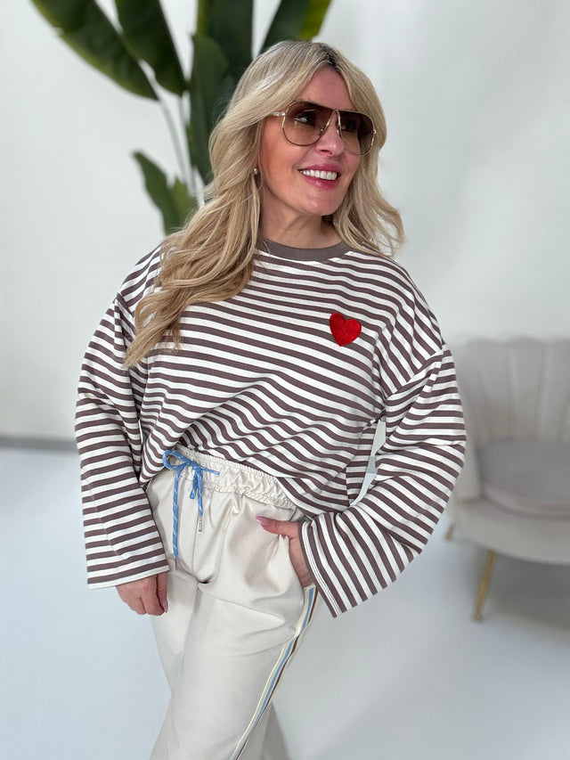 Langarmshirt taupe/weiß gestreift BIG RED HEART