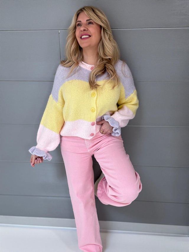 Strickjacke CANDY RAINBOW flieder/gelb/rosa