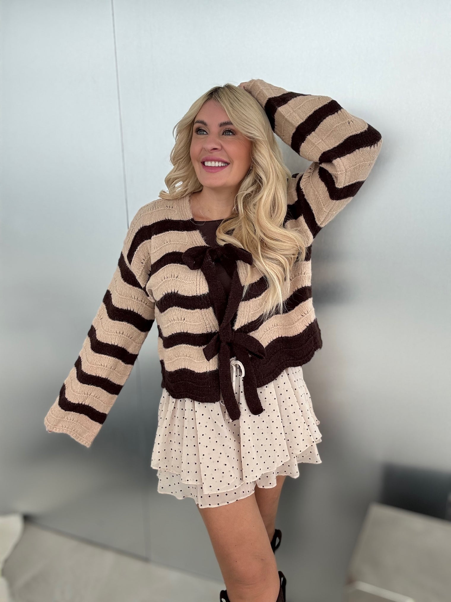 Cardigan toffee COZY BOWS mocha mousse