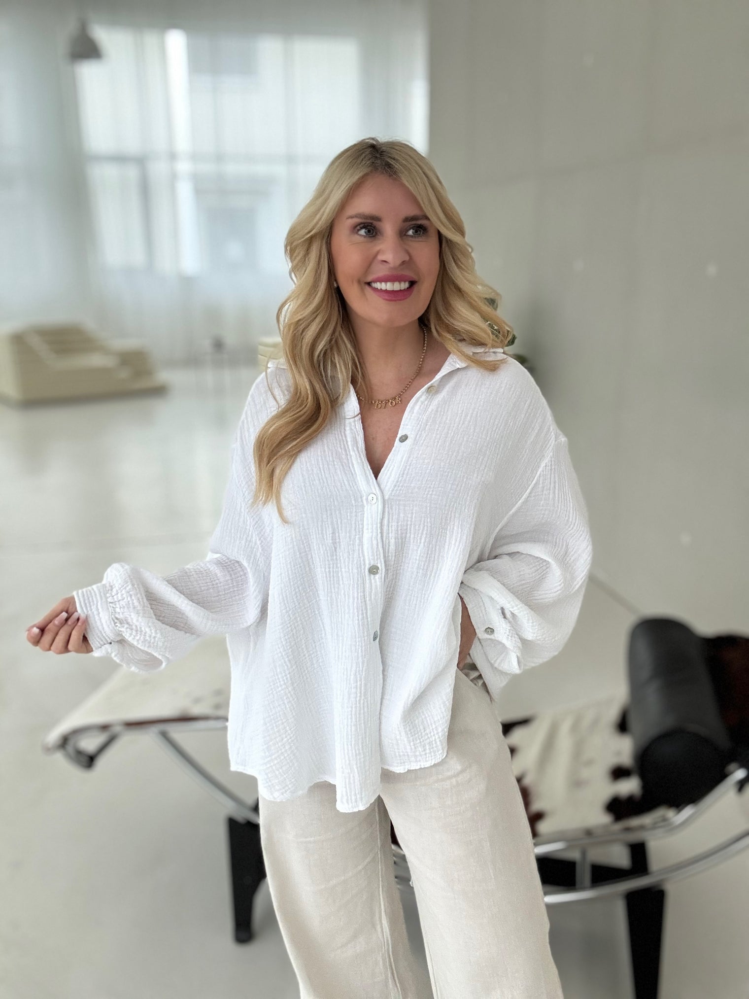 Signature Musselin Bluse WEIß