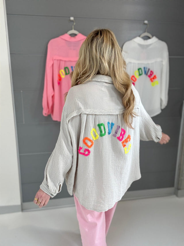 Musselin Bluse GOOD VIBES mit Rückenprint