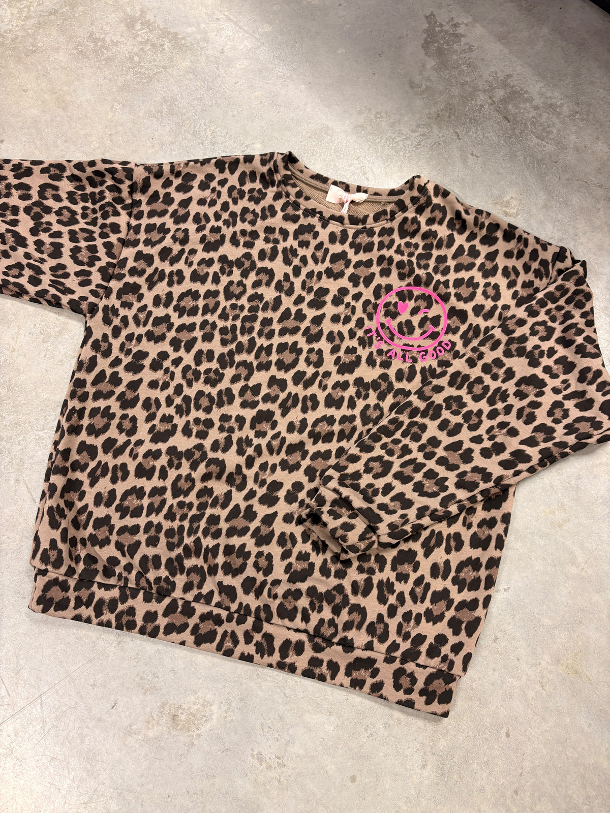 Oversize Sweater taupe Leo ITS ALL GOOD creme mit Rückenprint