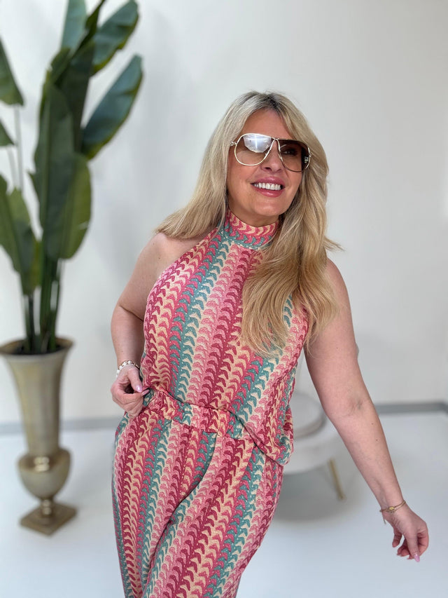 Top ELEGANT MODE rot/pink/petrol/creme