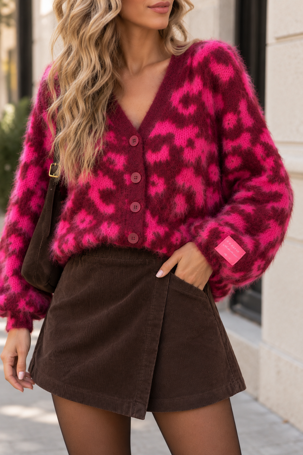 Strickjacke mit Knopfleiste burgundy/pink LEO