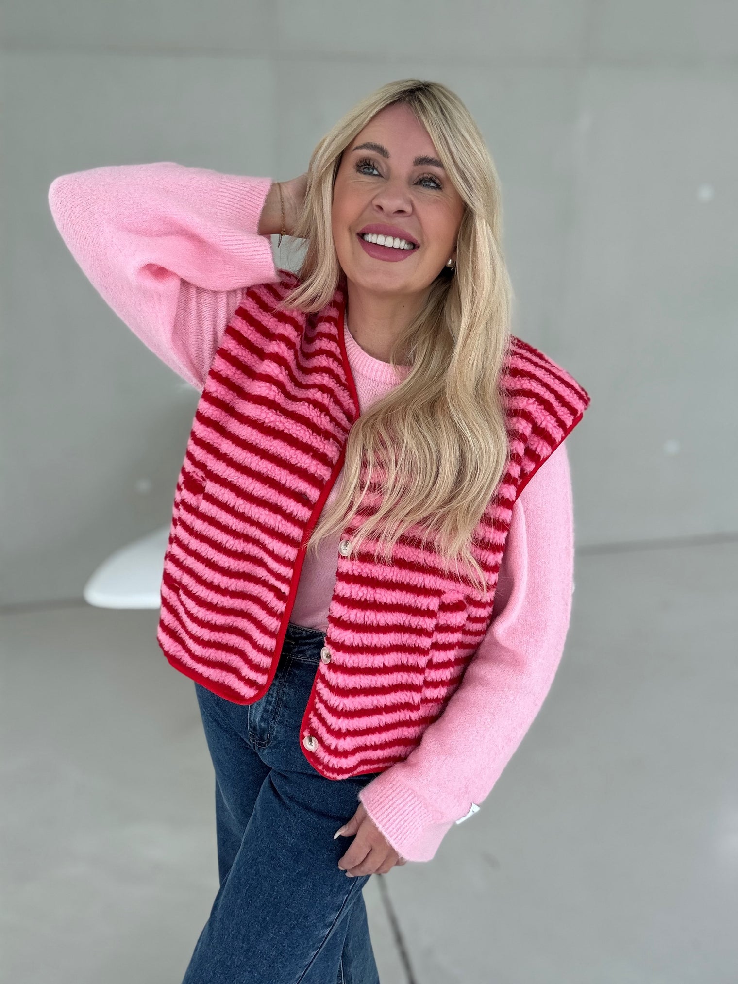 Teddyweste STRIPES rosa&rot