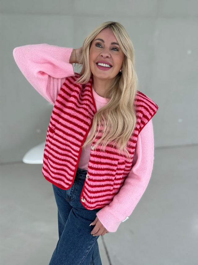 Teddyweste STRIPES rosa&rot