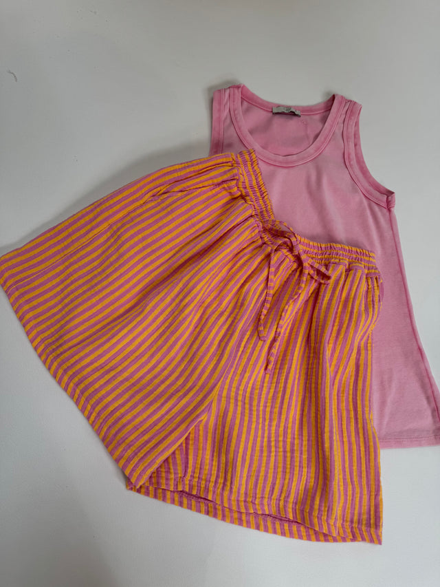 Stylische Musselin Shorts rosa SMALL STRIPES gelb