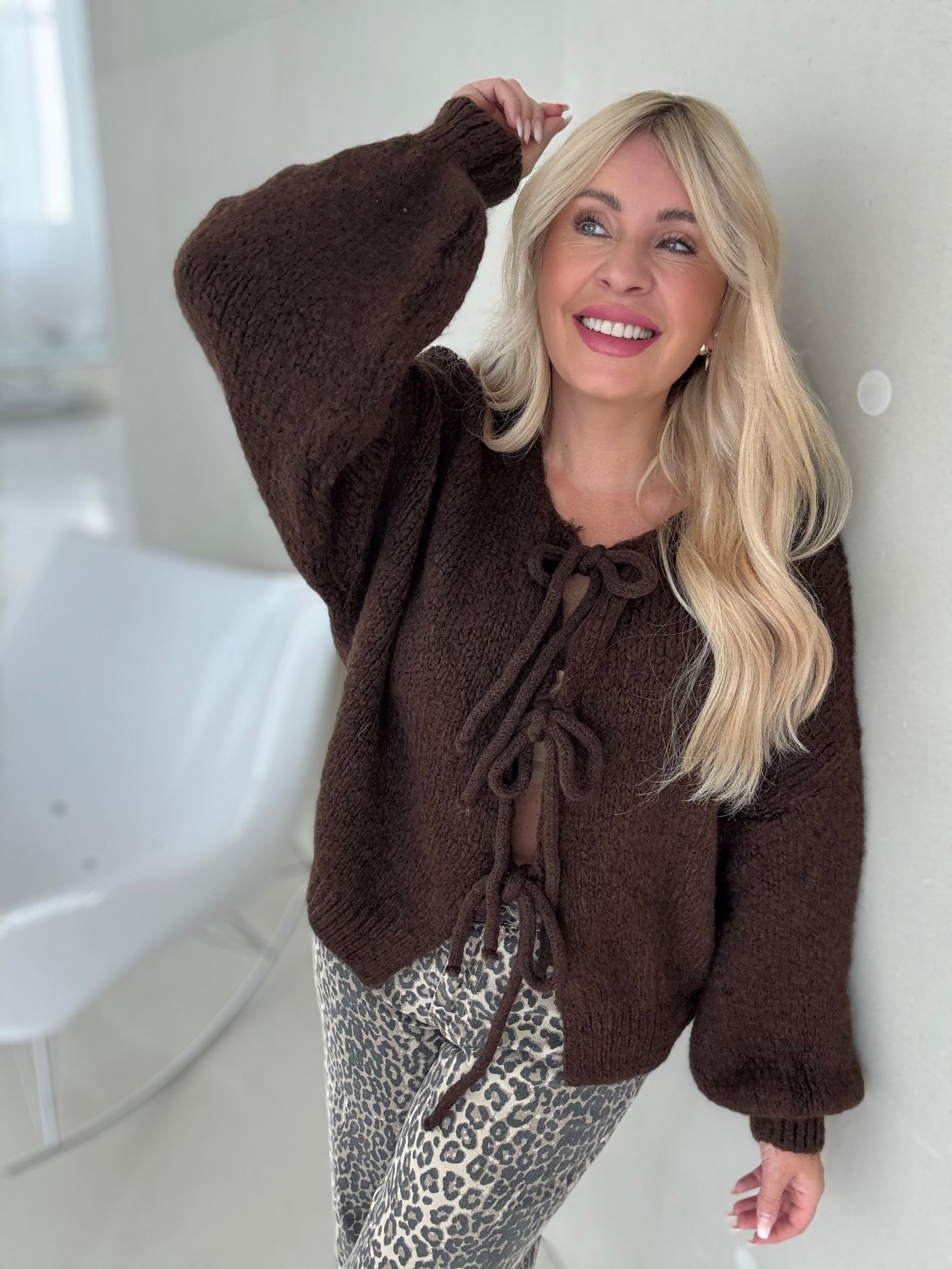 Strickjacke DARK COFFEE zum binden