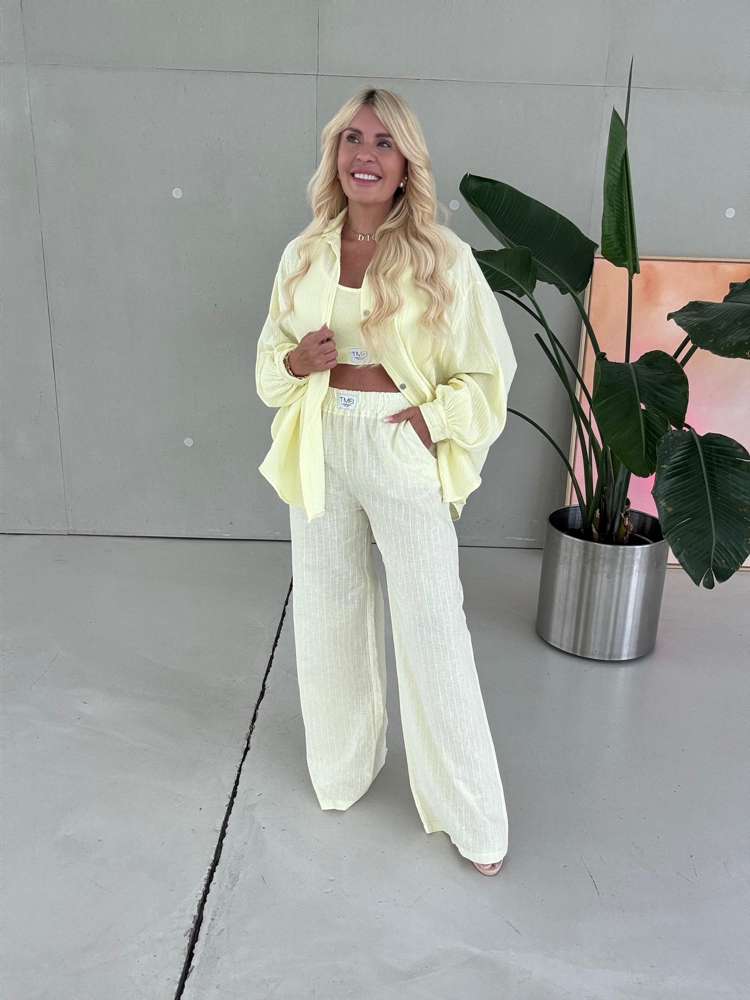 Signature Leinenhose BUTTERMILK LEMON zarte Streifen