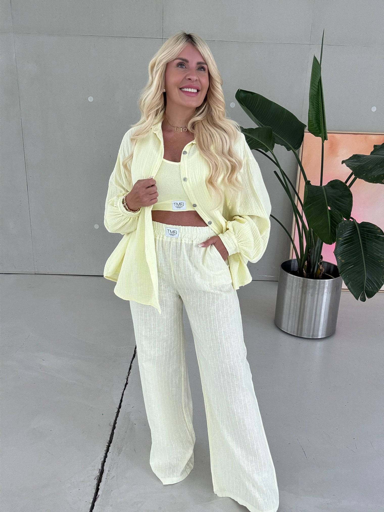 Signature Leinenhose BUTTERMILK LEMON zarte Streifen