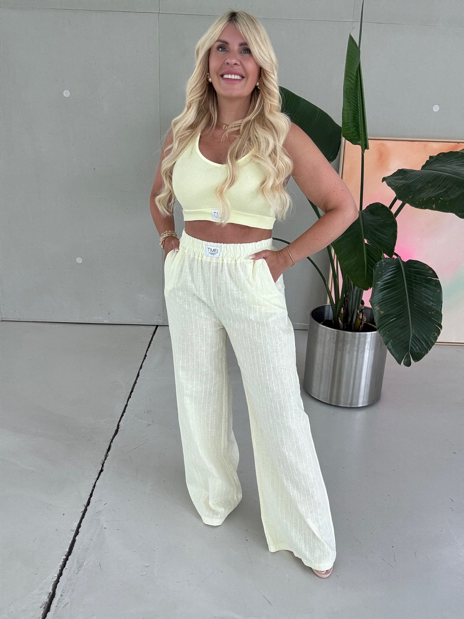 Signature Leinenhose BUTTERMILK LEMON zarte Streifen