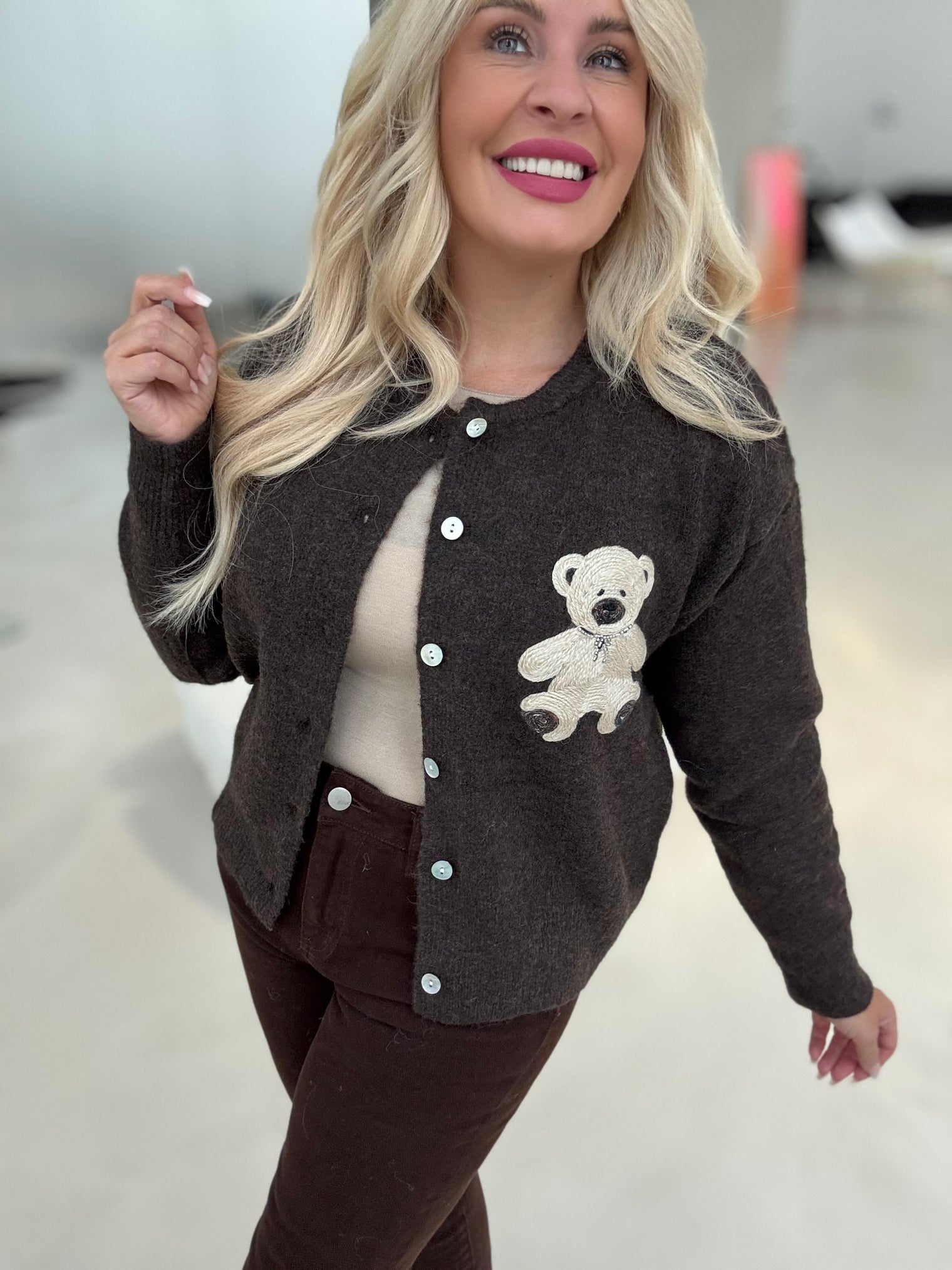 Strickjacke LOVELY BEAR dark coffee