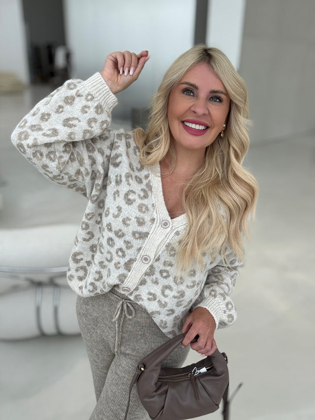 Strickjacke creme LEO KISS beige