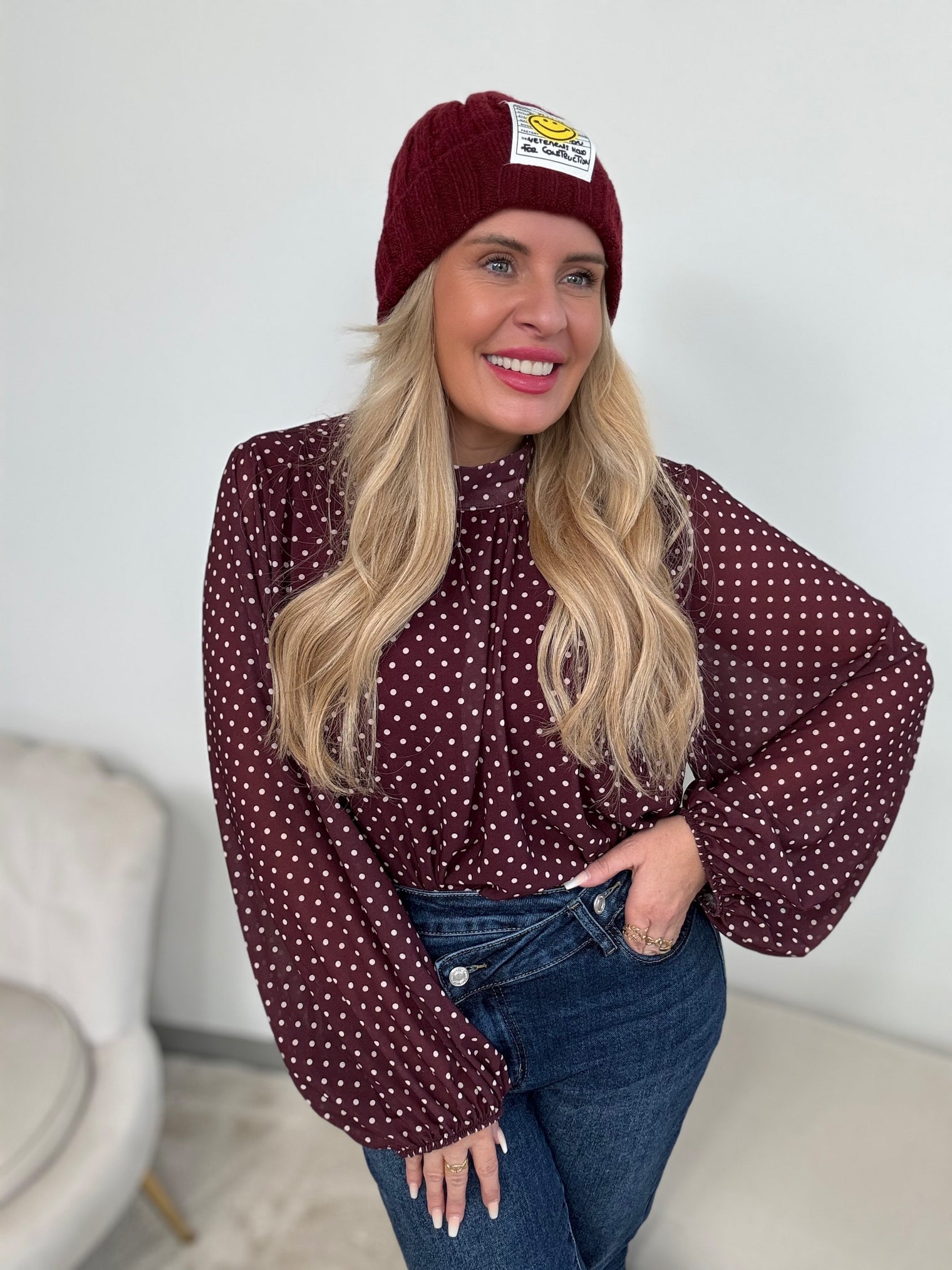 Bluse burgundy LITTLE POLKA DOTS creme