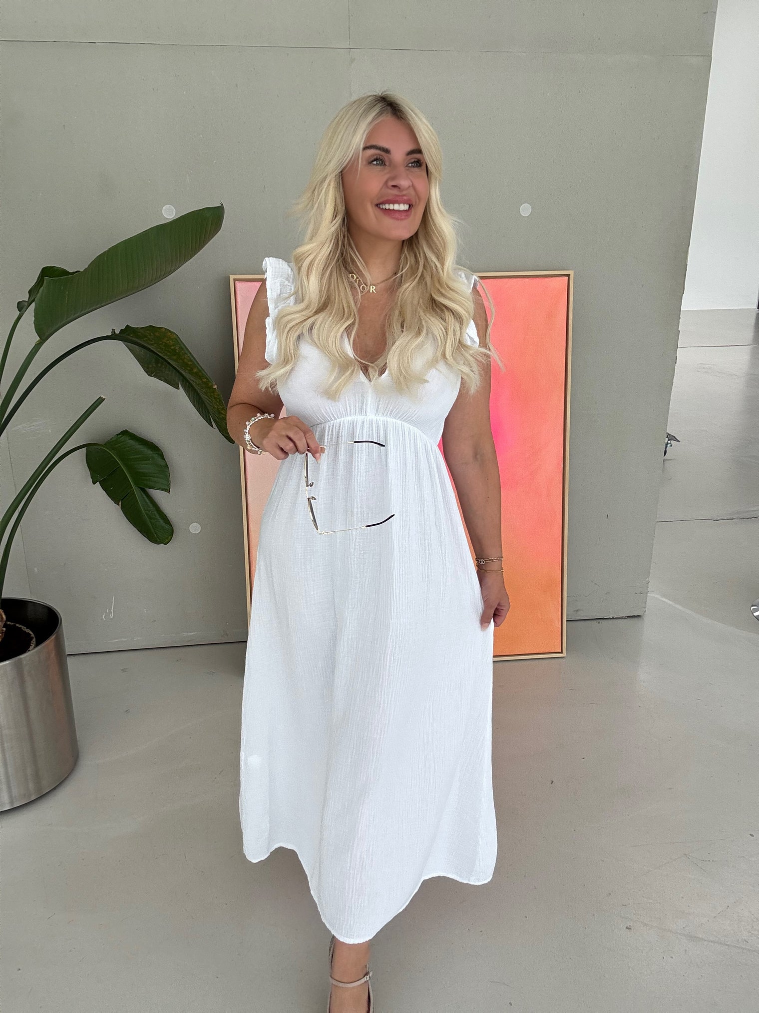 Signature Musselin Kleid WHITE