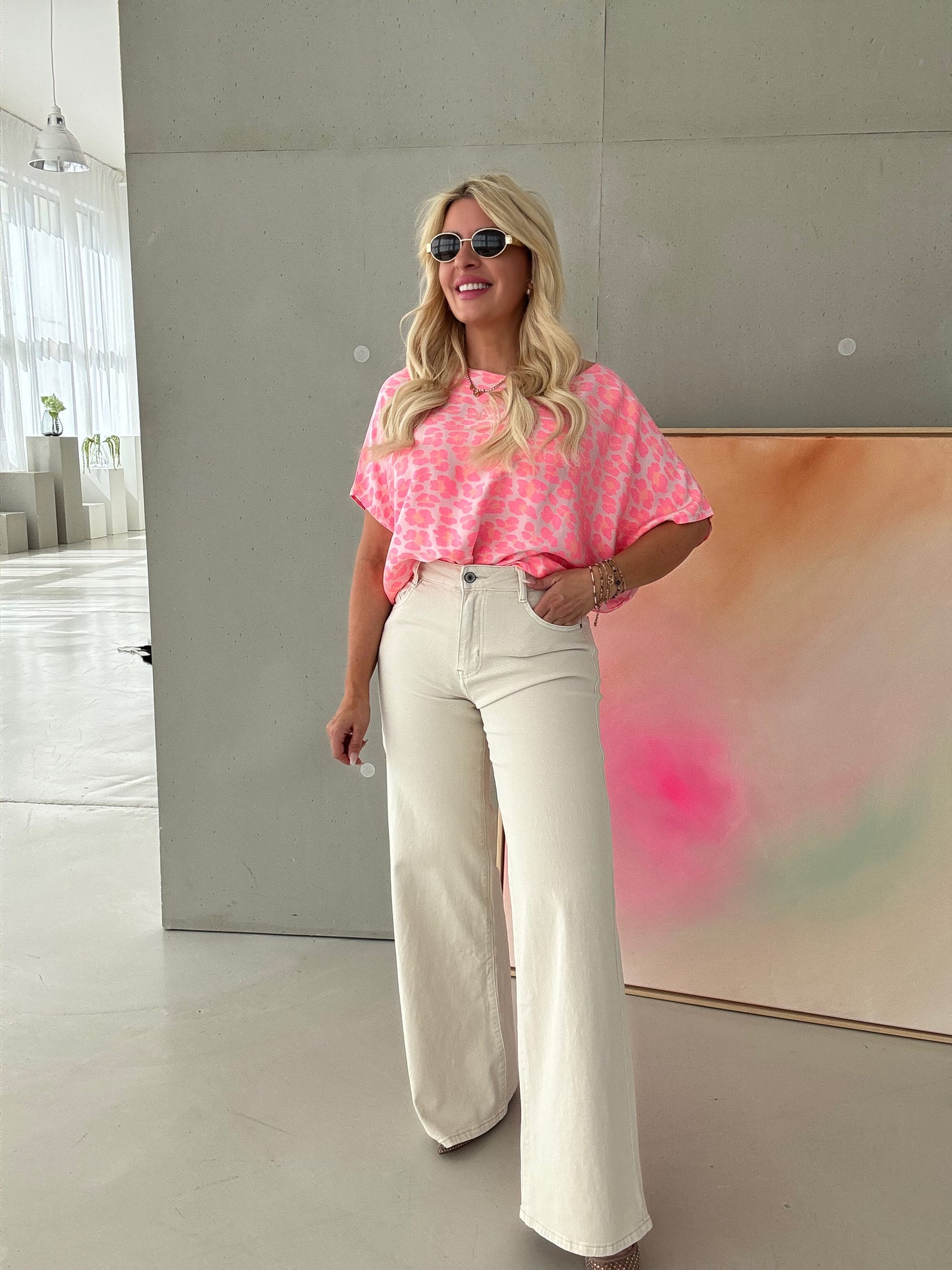 Stretch Wide Leg Jeans sand