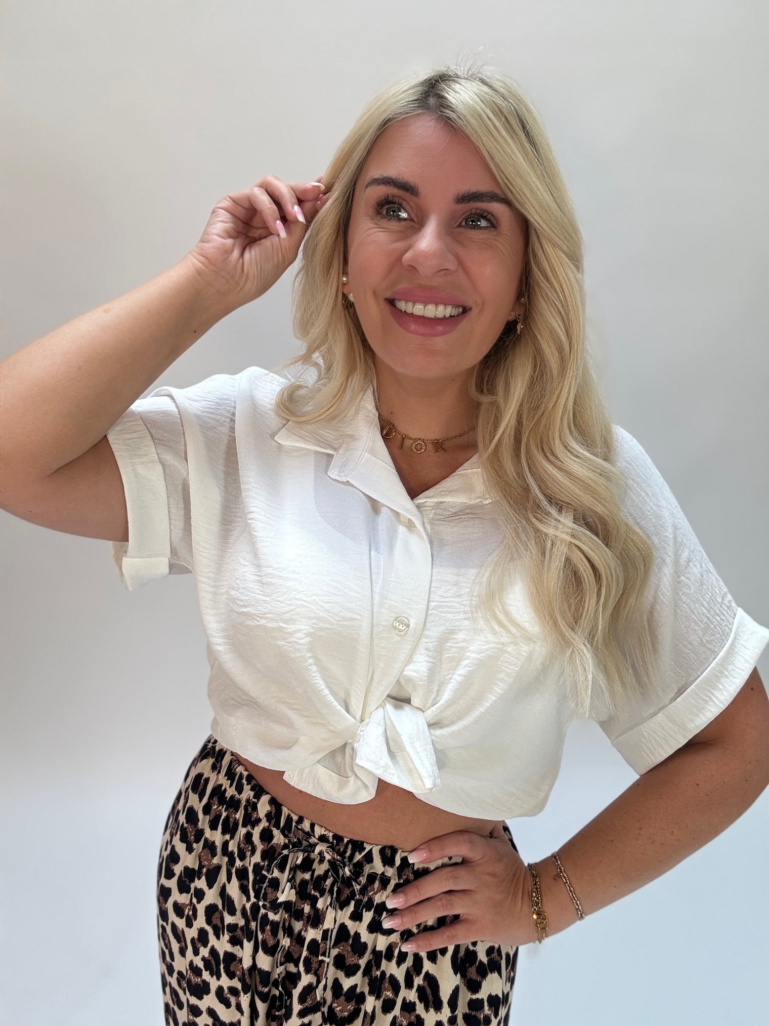 Bluse kurzarm WHITE zum knoten