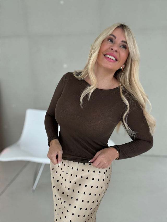 Stretchy Cashmere Langarmshirt MOCHA MOUSSE