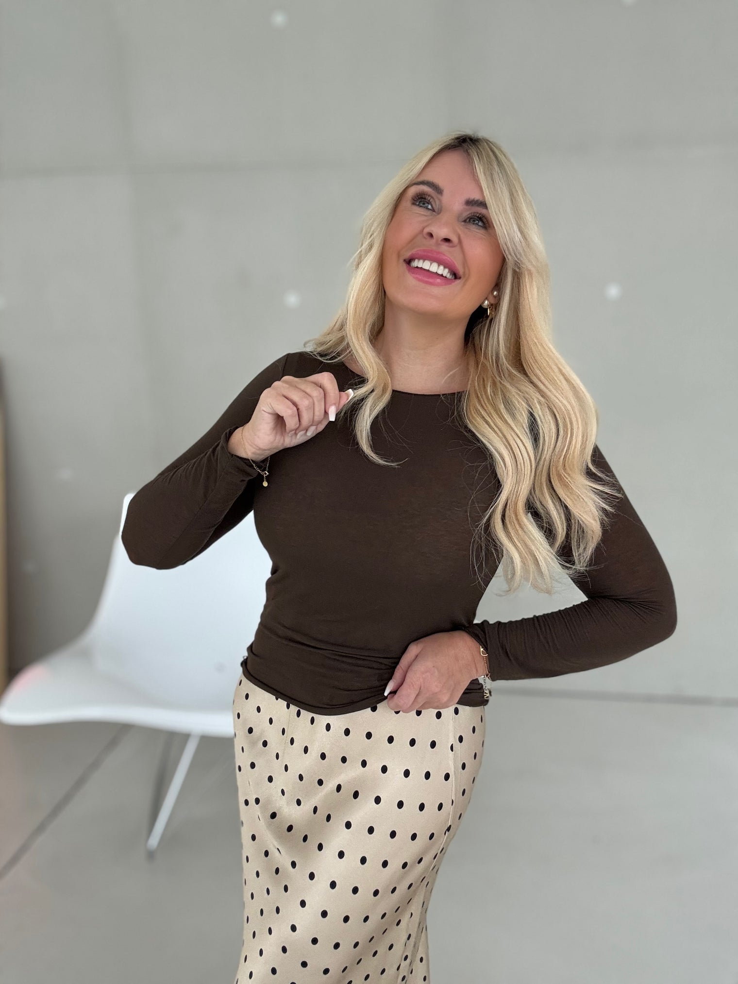 Stretchy Cashmere Langarmshirt MOCHA MOUSSE