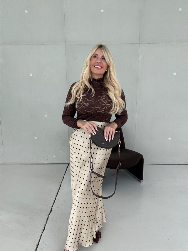 Langarm Elegance Spitzenoberteil CHOCOLATE