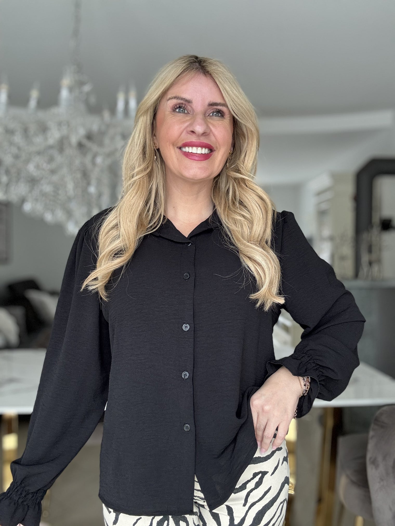 Klassiker Bluse Knopfleiste schwarz 7003-21508