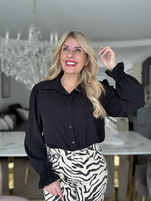 Klassiker Bluse Knopfleiste schwarz 7003-21508