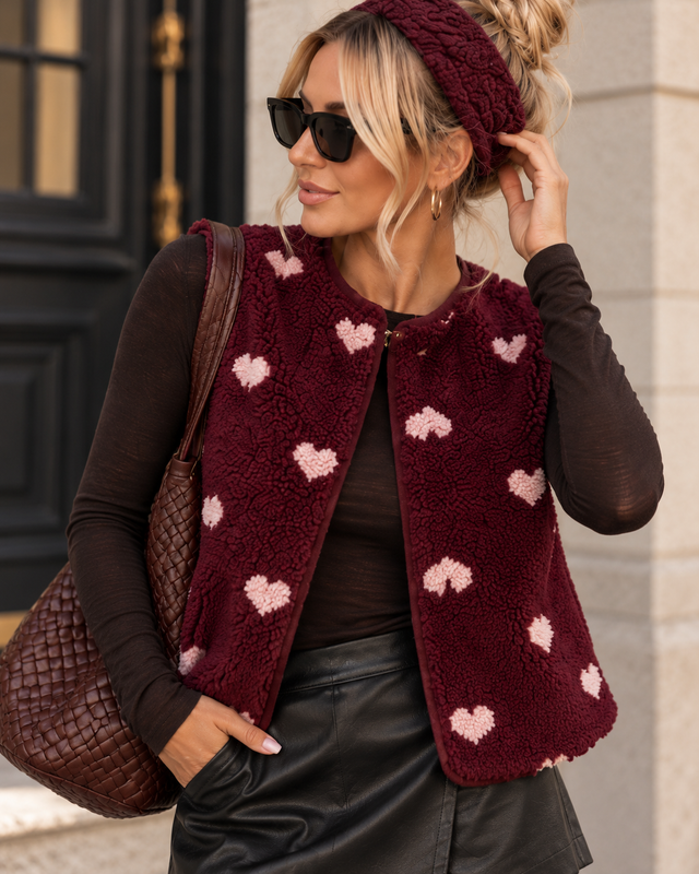 Signature Teddy Weste HEART POWER mit lockerem Fit I burgundy/rosa
