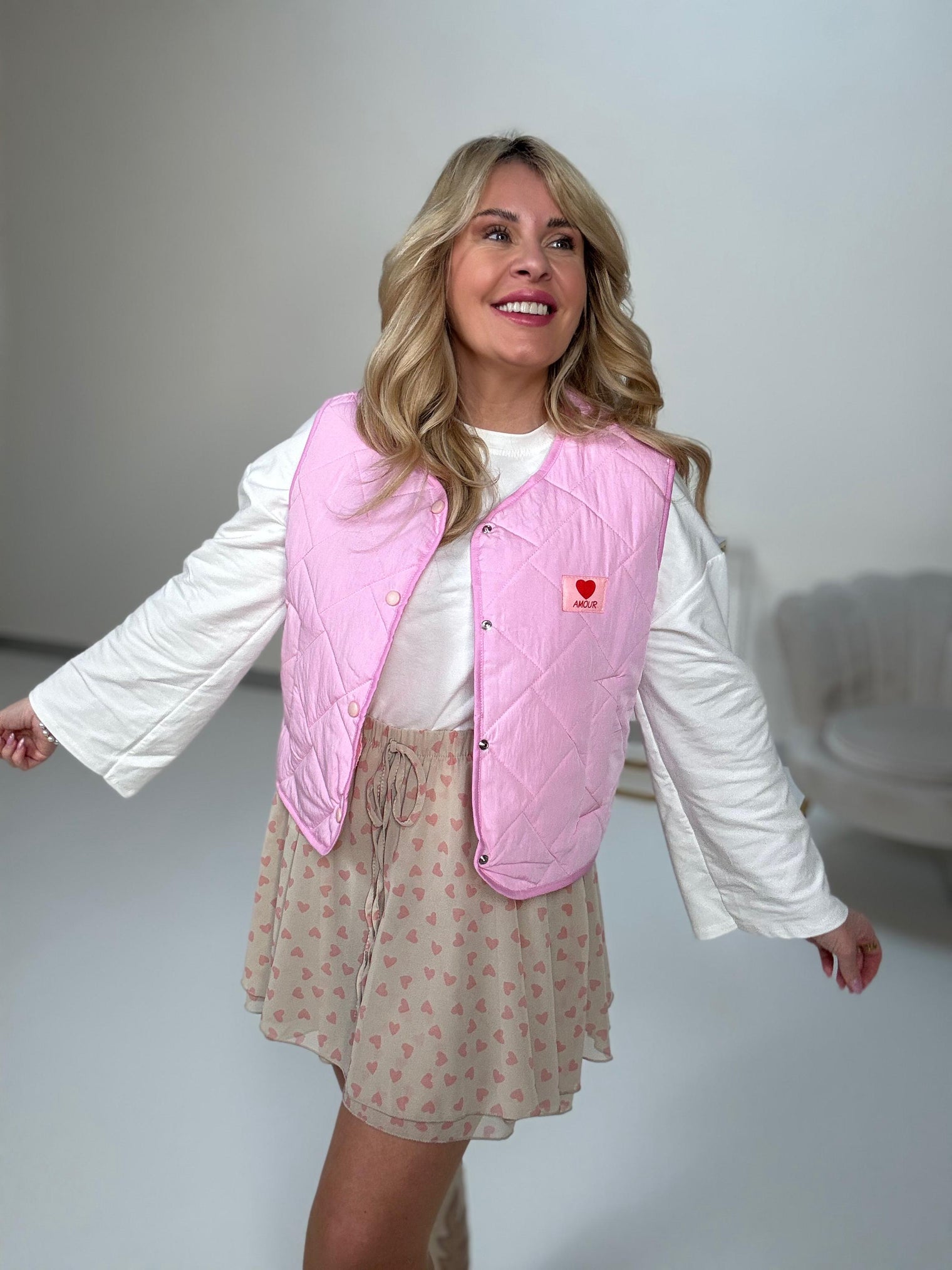 Puffy Weste SPRING LOVER mit Patch pink