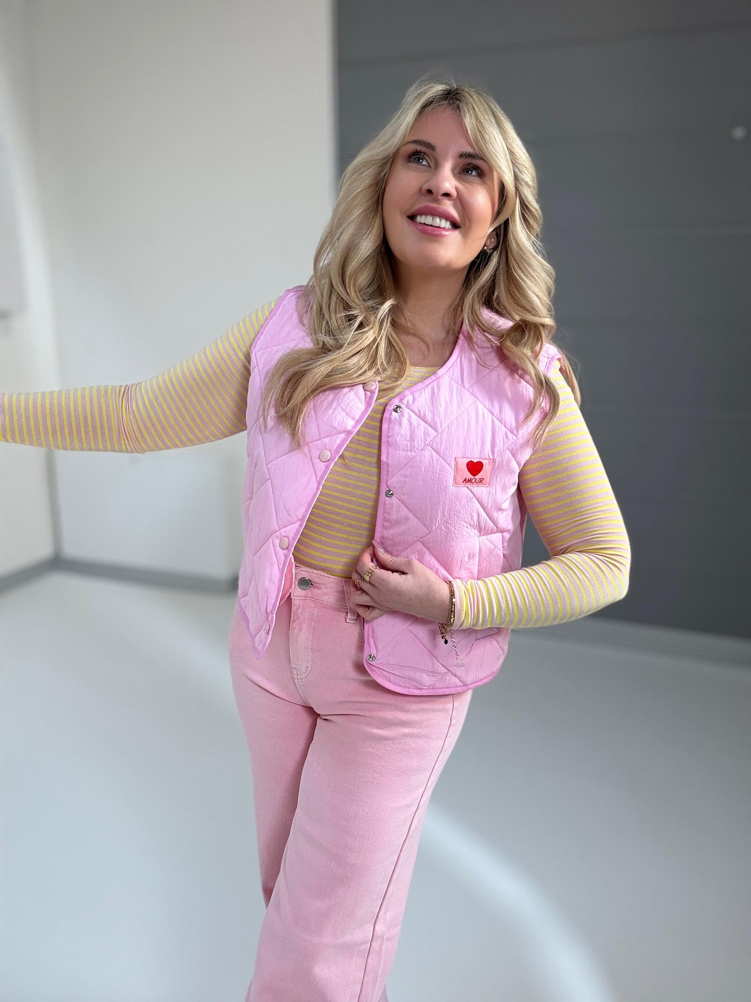 Puffy Weste SPRING LOVER mit Patch pink