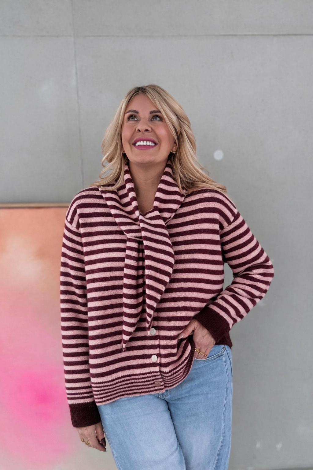 Strickjacke Set mit Tuch Rose Burgundy