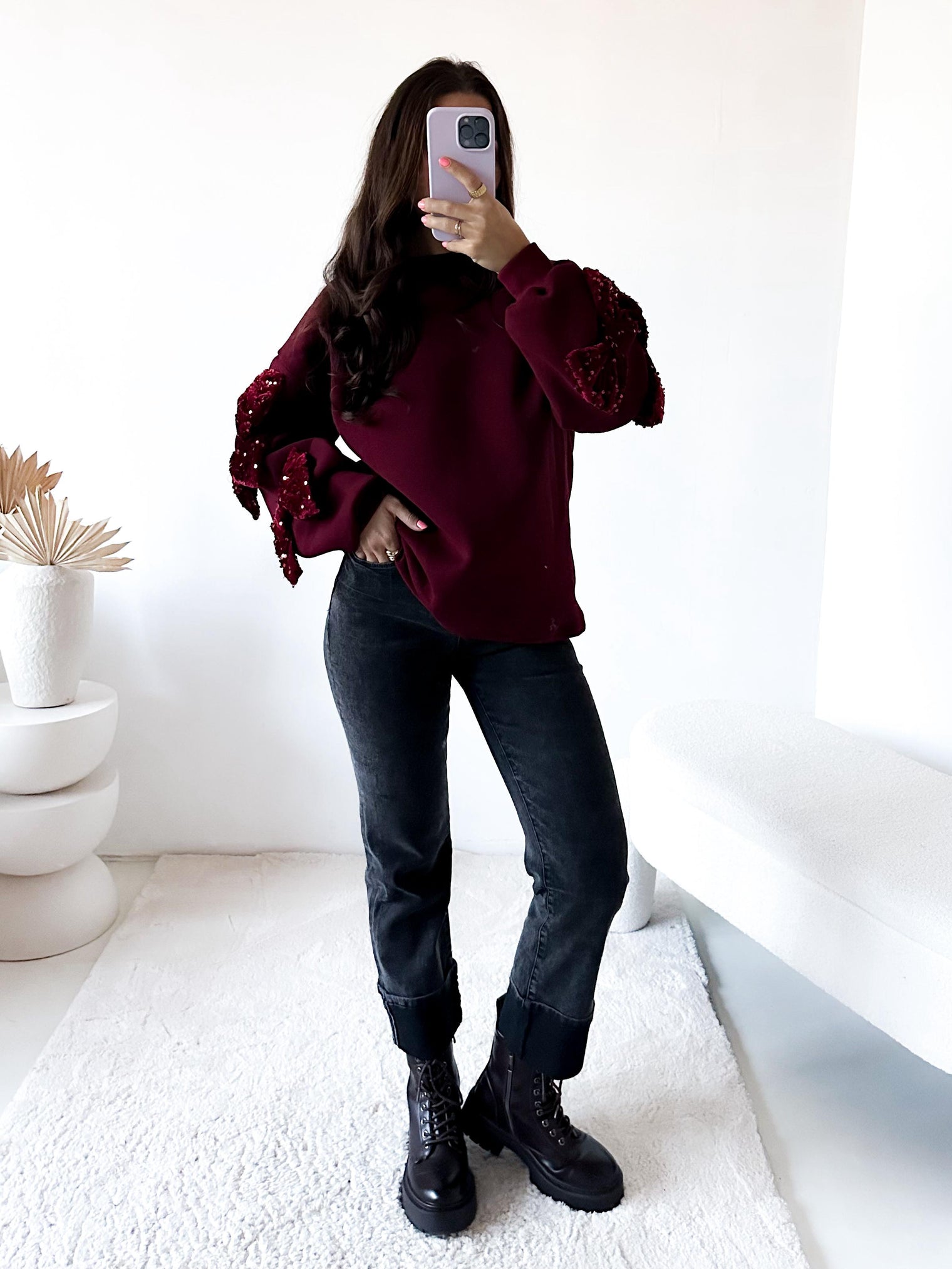 Sweater Sparkle Bows burgundy