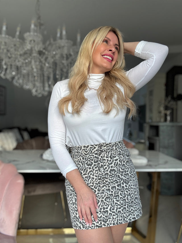 Stretch Jeansrock mit Leo Muster 7001-RD9057