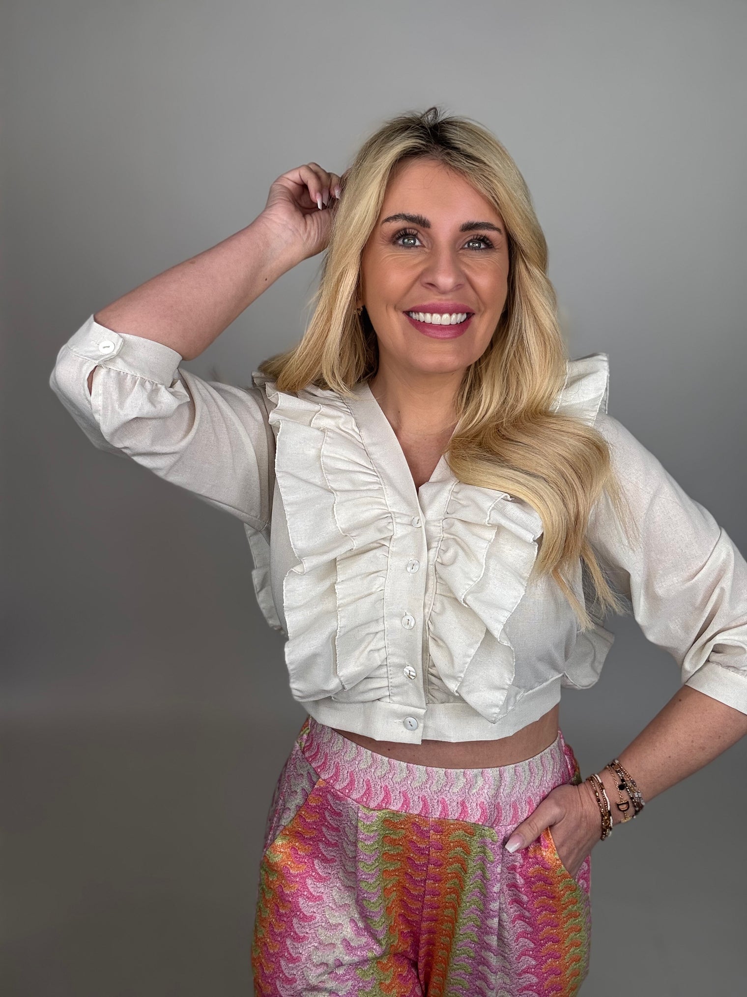 Bluse langarm Volants&Knopfleiste CREME