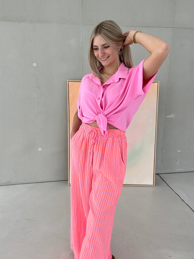 Stylische Musselin Hose rosa ZARTE STREIFEN orange