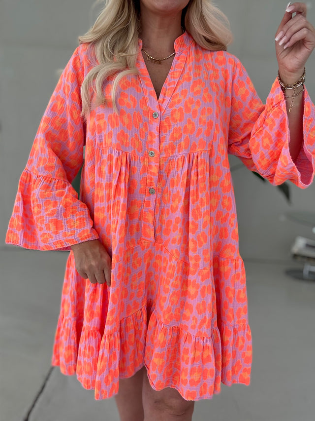 Musselin Kleid rosa LEO POWER gelb/orange langarm