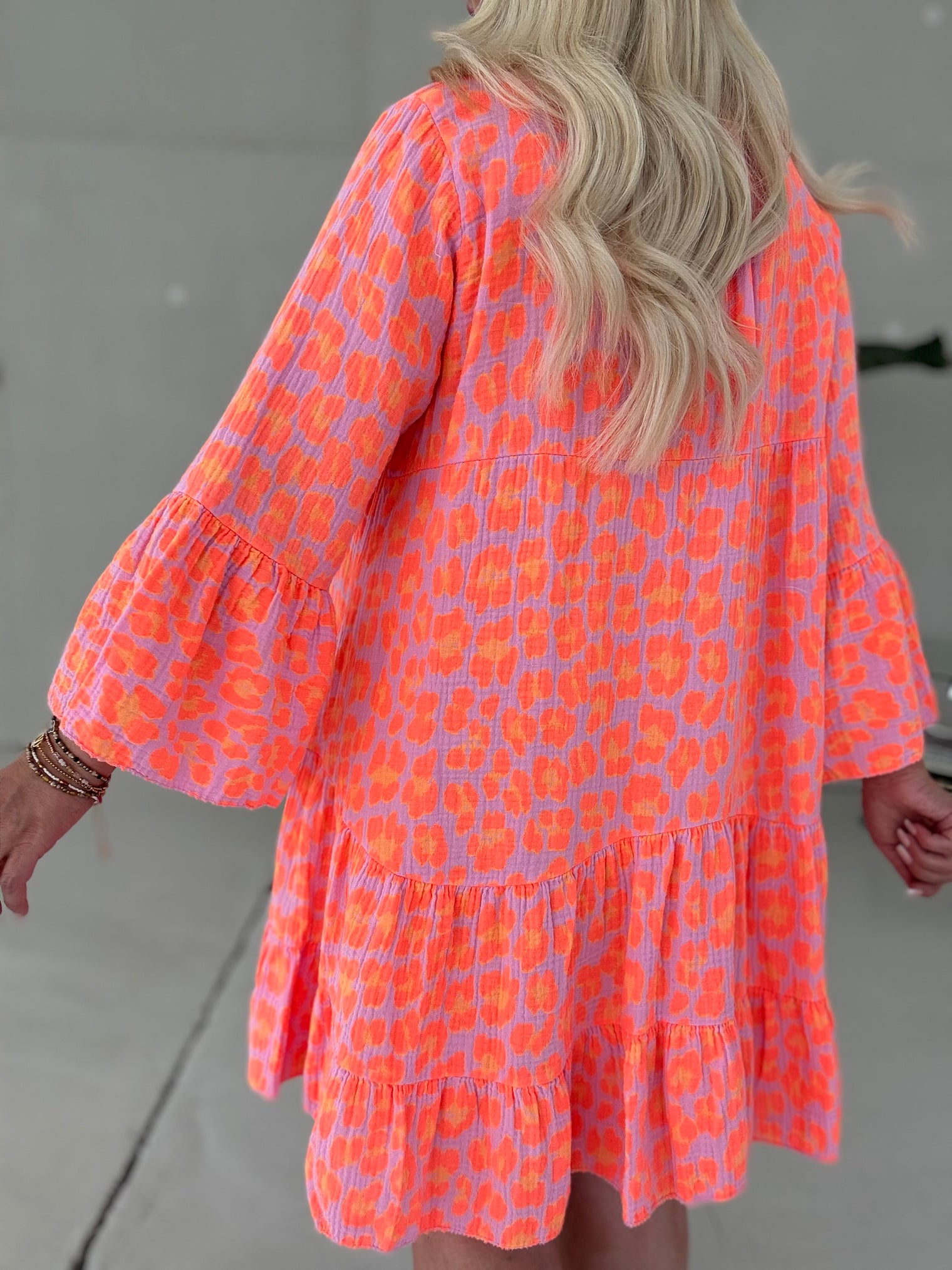 Musselin Kleid rosa LEO POWER gelb/orange langarm