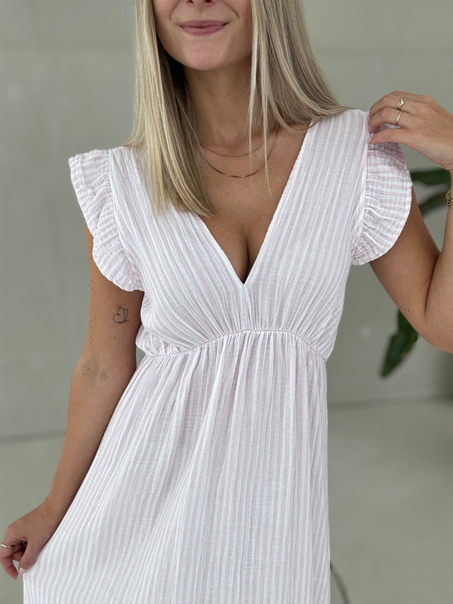 Musselin Kleid hellrosa ZARTE STREIFEN weiß