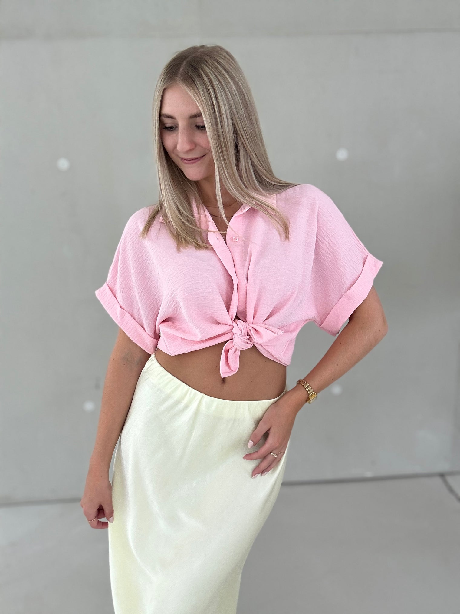 Bluse kurzarm HELLROSA zum knoten