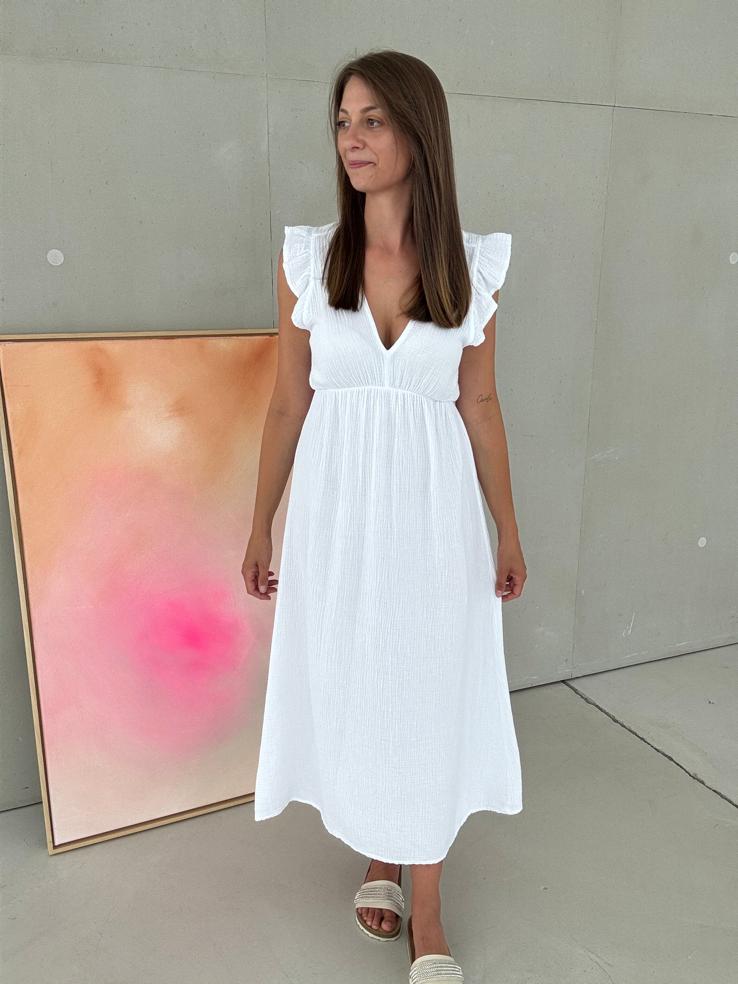 Signature Musselin Kleid WHITE