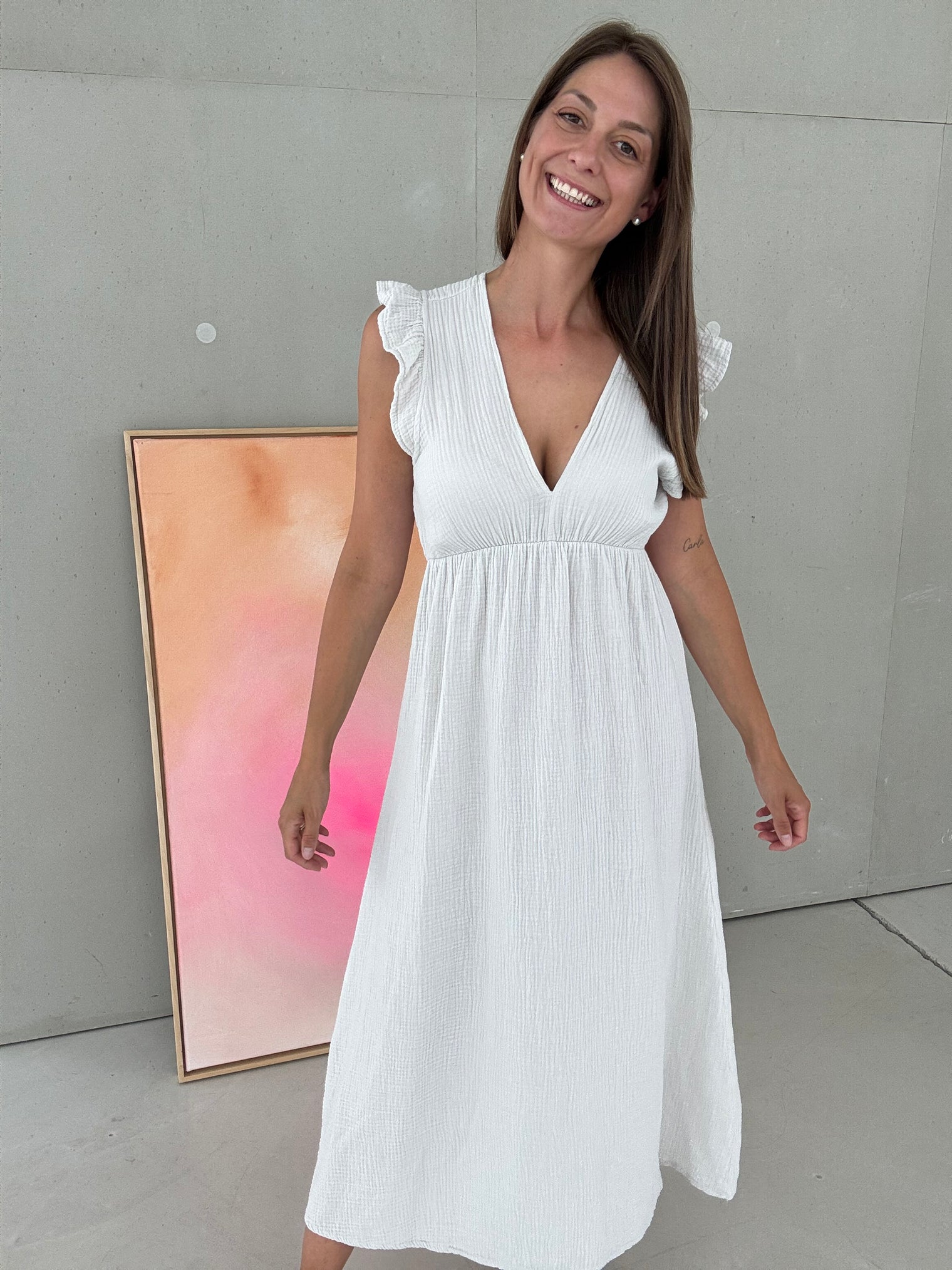 Signature Musselin Kleid SOFT BEIGE