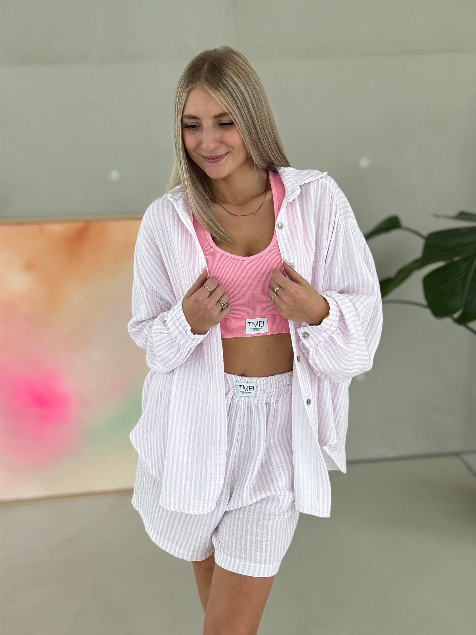 Musselin Bluse hellrosa SOFT STRIPES white