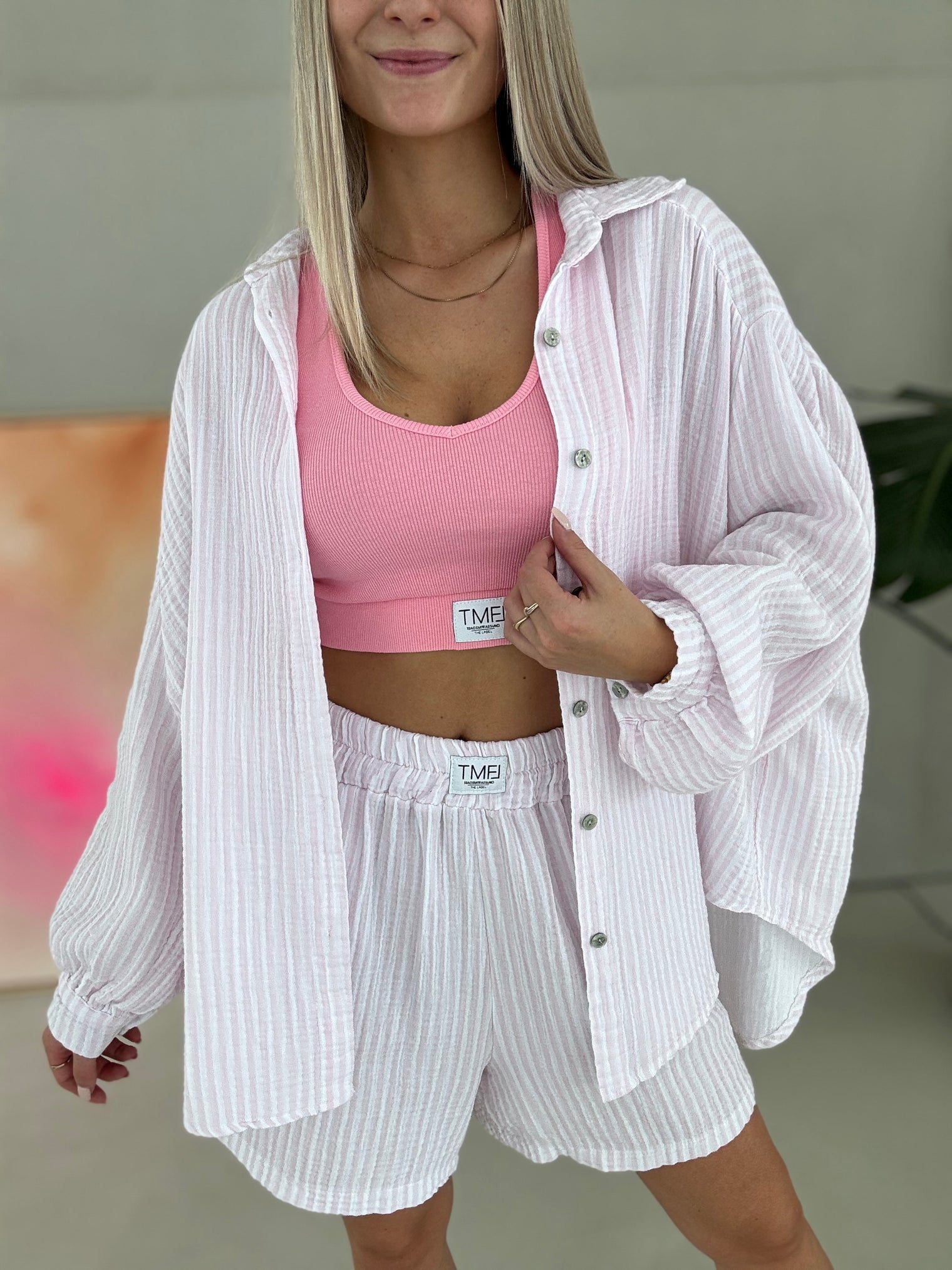 Musselin Bluse hellrosa SOFT STRIPES white