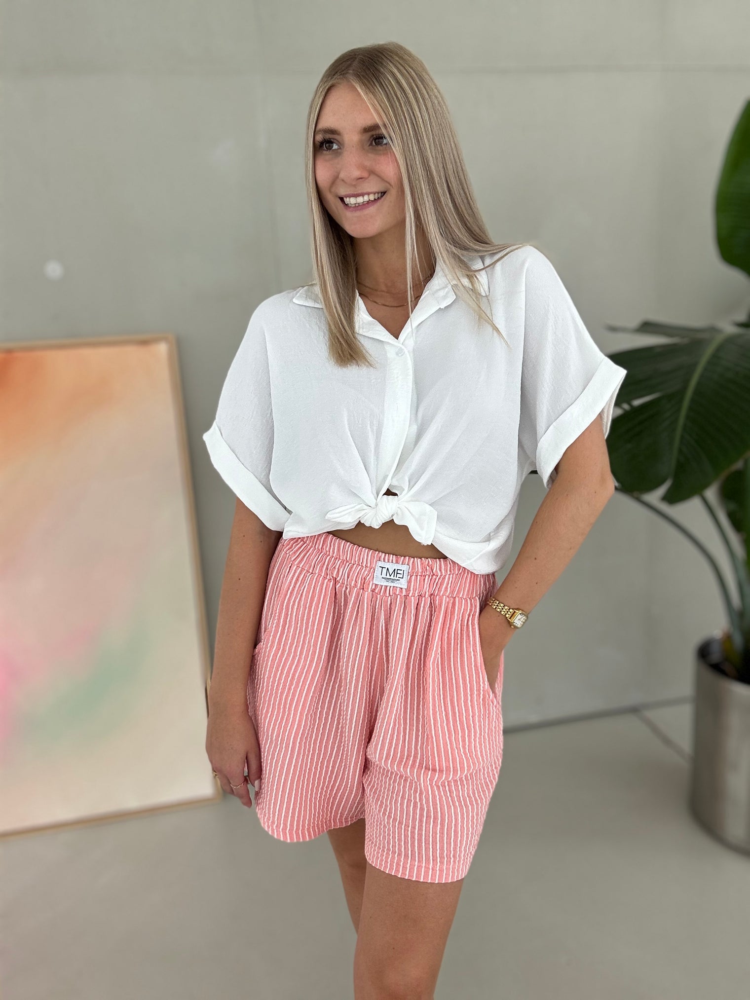 Bluse kurzarm WHITE zum knoten