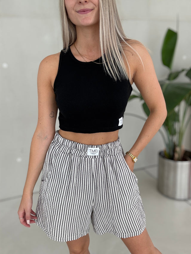 Musselin Shorts offwhite SOFT STRIPES schwarz