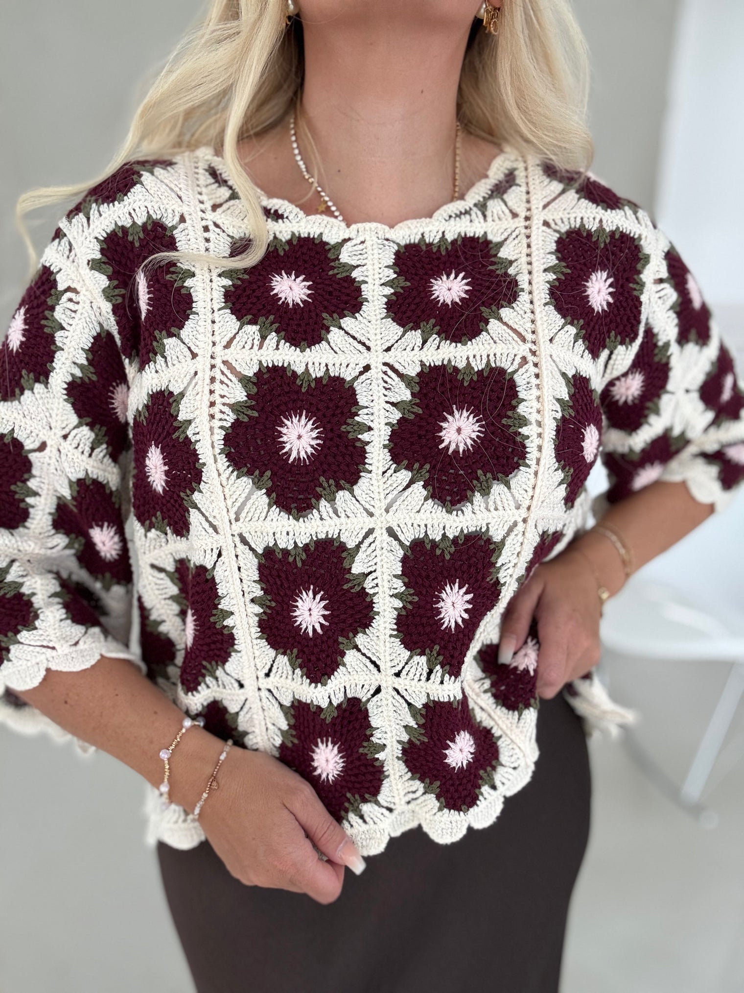Häkelshirt CROCHET WILDFLOWER burgundy