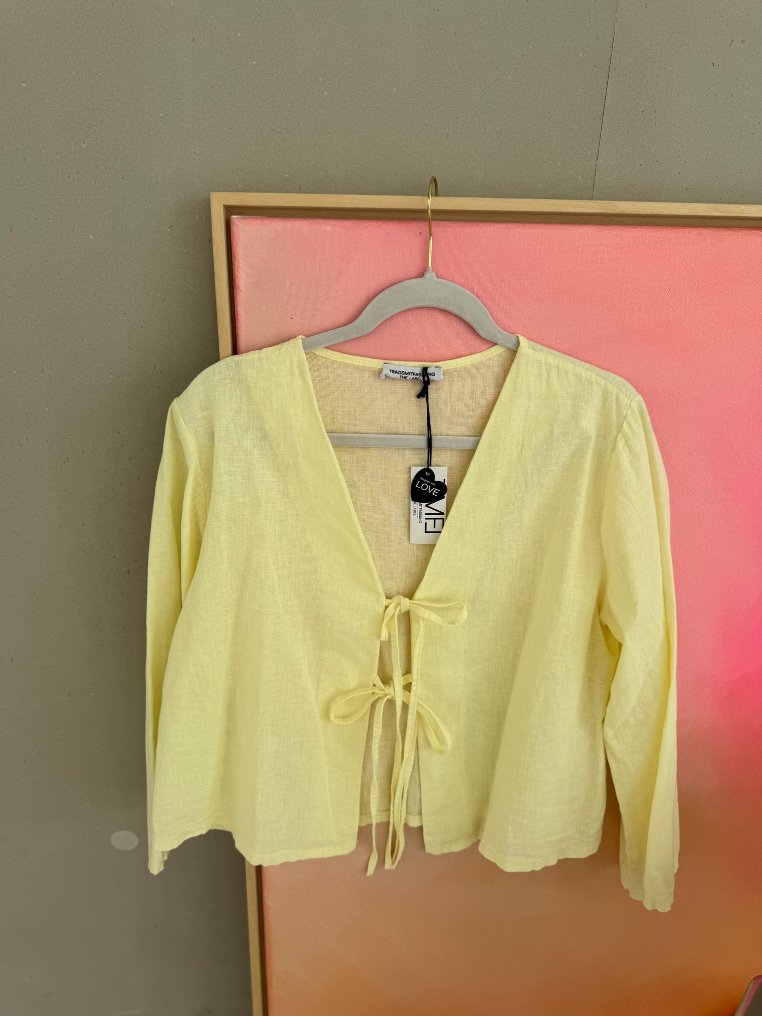 Leinen Bluse langarm BUTTERMILK LEMON mit Schleifchen
