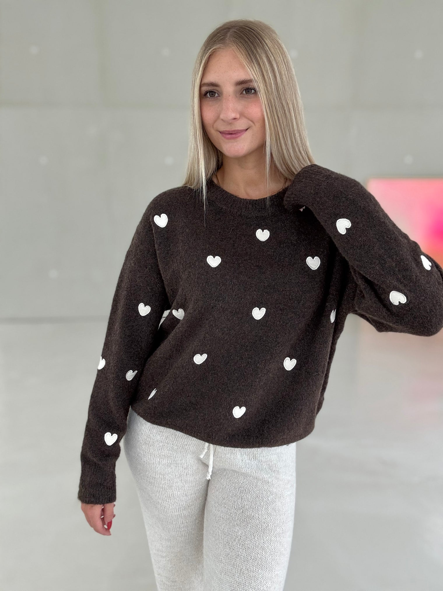 Strickpullover coffee HEARTS beige